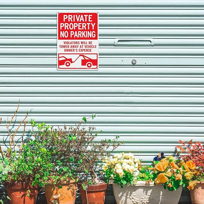 GicnKeuz Private Property No Parking Signs, 14x10 Inches Violators Will Be Towed Away at Vehicle Owner's Expense Signs, Reflective Aluminum, Weather Resistant, Waterproof (2 pack)