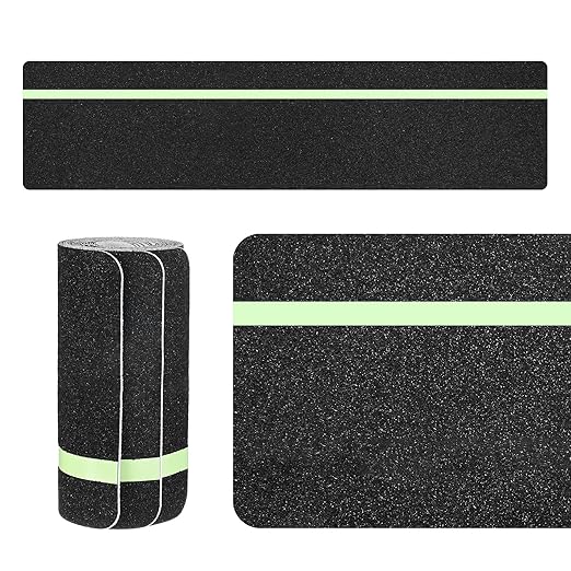 5-Pack Anti Slip Traction Tape 24" x 6" Best Grip Tape Grit with 12mm/0.47" Glow in Dark Stripe High Traction Friction Abrasive Adhesive for Indoor/Outdoor Stairs[Black+Green]
