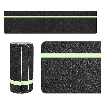 5-Pack Anti Slip Traction Tape 24" x 6" Best Grip Tape Grit with 12mm/0.47" Glow in Dark Stripe High Traction Friction Abrasive Adhesive for Indoor/Outdoor Stairs[Black+Green]