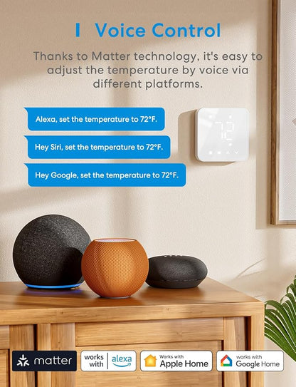 meross Smart Thermostat for Home, WiFi Thermostat Works with Matter, Alexa, Apple Home, Google Assistant, App & Voice Control, 7x24h Scheduling, Energy Saving, C-Wire Required