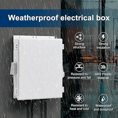 Outdoor Electrical Junction Box, ABS Water Resistant Enclosure with Internal Mounting Panel & Hinged Cover (16"H* 12"L* 5.9"W & Thermostat)