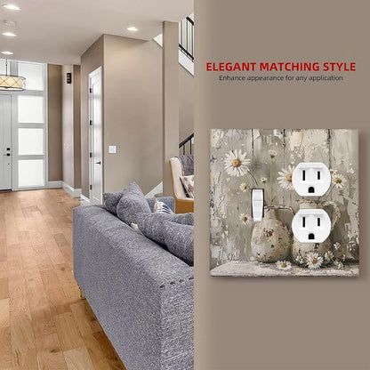 Wallplates Vintage Rustic Floral White Daisy Flower Oil Painting Style 1 Toggle 1 Duplex Switch Plate Electrical GFCI Faceplate Decorative Light Switch Covers for Home Farmhouse Decor
