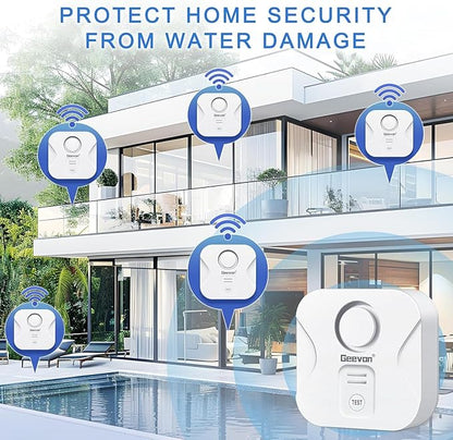 Geevon 2 Pack Water Leak Detectors for Home, 100dB Water Sensor Alarm Flood Leakage Detection Devices for Bathroom, Basements, Laundry Rooms, Kitchen, IP56 Waterproof(Battery＆Screwdriver Included)