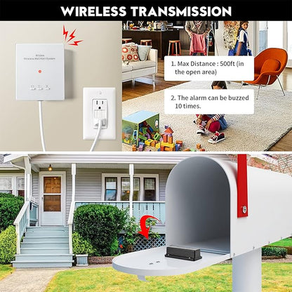 Mailbox Alarm, Briidea 500ft Wireless Mailbox Alert with LED Light Flashing and Sound Reminders