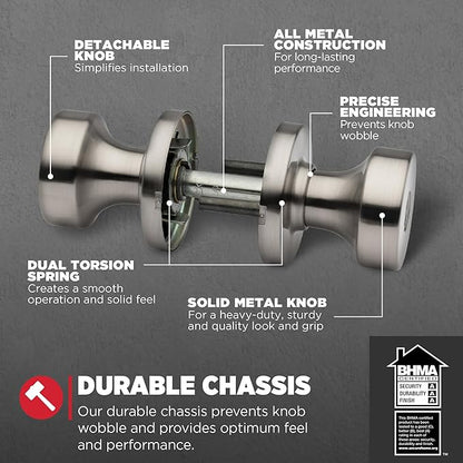 Kwikset Pismo Entry Door Knob with Lock and Key, Secure Keyed Handle Exterior, Front Entrance and Bedroom, Satin Nickel, 10 Pack, Pick Resistant SmartKey Rekey Security and Microban