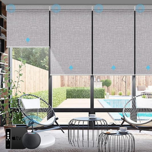 SmartWings Motorized Smart Blinds with Remote, Automatic Blackout Roller Shade Work with Alexa Homekit Thread Google Z-Wave, Electric Blind for Window, Custom Width Up to 110" W,Safari Rock Grey