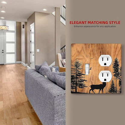Wallplates Rustic Farmhouse Orange Brown Pine Tree Deer Wood Grain 1 Toggle 1 Duplex Switch Plate Electrical GFCI Faceplate Decorative Light Switch Covers for living Room Cabin Decor