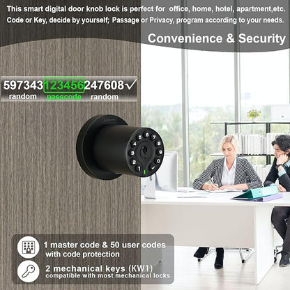 IU-20 Code Door Lock, Electronic Door Knob with Keypad and Key, Auto Lock, Waterproof, Passage Function, Long Battery Life,50 Codes, Easy to use and Install for Office/Warehouse/Bedroom/Garage