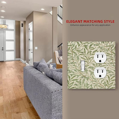 Decorative Outlet Covers Morris Green Willow Leaf Olive Leaves 2 Gang Wall Plate Cover Single Toggle Duplex Combo Two Switch Light Switch Cover Plate Jumbo Dual GFCI Faceplate