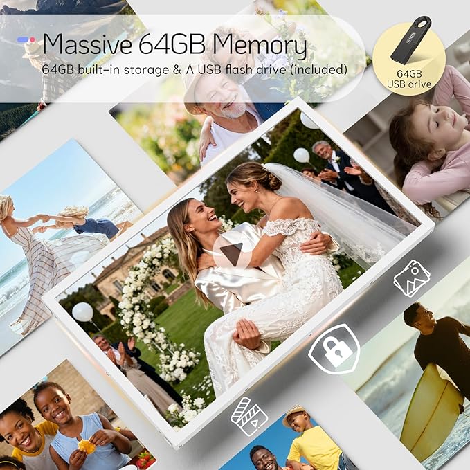 NexFoto Touchscreen Digital Picture Frame Large 21.5 Inch, WiFi Digital Photo Frame 64GB, Add Photos from Google Photos, Upload via App/USB/Micro SD, Gifts for Christmas/Mom/Grandparents, White