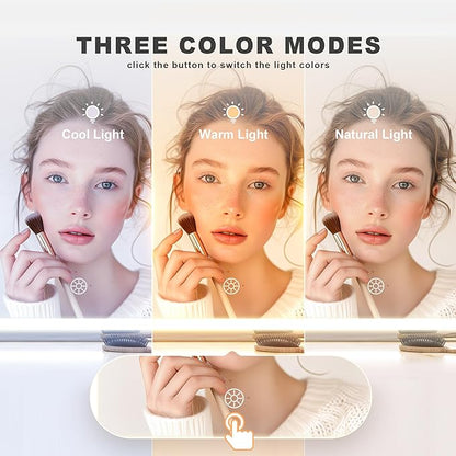 Hasipu Vanity Mirror with Lights and Bluetooth Speaker, 17.7" x 13.8" LED Makeup Mirror with 10X Magnification, Smart Touch 3 Colors Dimmable, Brightness Adjustment, 360° Rotation, White