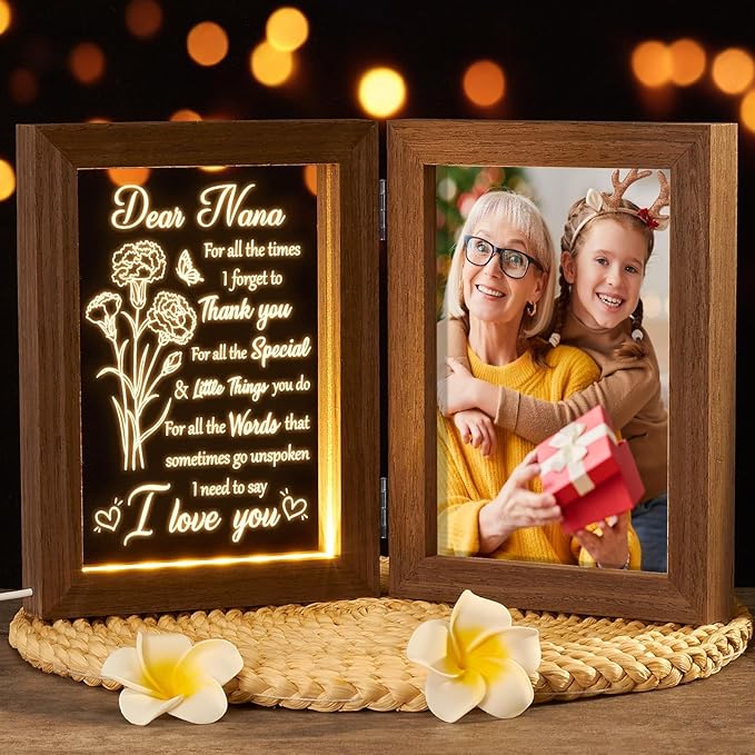 Christmas Grandma Gifts from Grandkids Granddaughter Grandson, Engraved Night Light with Nana Picture Frame 5x7, Nana Gifts Personalized Gift for Grandma Mimi Gigi Granny Grandmother Birthday Gift