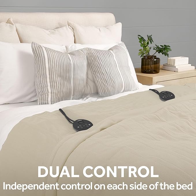Sunbeam Royal Ultra Fleece Heated Electric Blanket Queen Size, 90" x 84", 12 Heat Settings, 12-Hour Selectable Auto Shut-Off, Fast Heating, Machine Washable, Warm and Cozy, Pebble