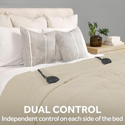 Sunbeam Royal Ultra Fleece Heated Electric Blanket Queen Size, 90" x 84", 12 Heat Settings, 12-Hour Selectable Auto Shut-Off, Fast Heating, Machine Washable, Warm and Cozy, Pebble