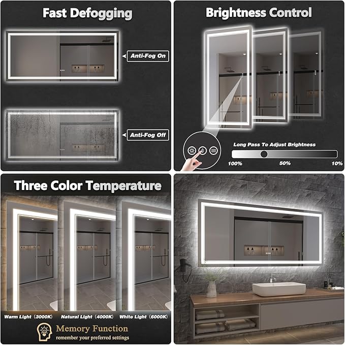 LED Bathroom Mirror with Lights, Wall Mirrors
