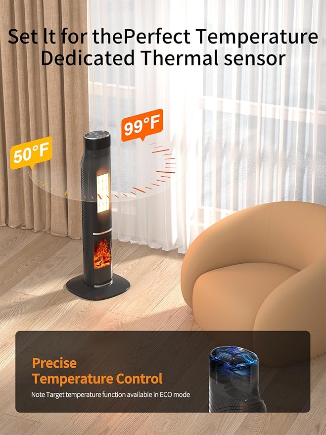 Uthfy 32IN Space Heater for Large Room,1500W Portable Electric Tower Heaters for Indoor Use,120° Oscillating PTC Ceramic Heater with 24H Timer,Thermostat,Remote,for Office Bedroom Home