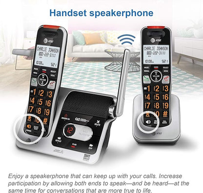 AT&T BL102-3 DECT 6.0 3-Handset Cordless Phone for Home with Answering Machine, Call Blocking, Caller ID Announcer, Audio Assist, Intercom, and Unsurpassed Range, Silver/Black
