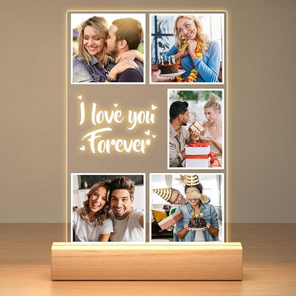 Custom Picture Frames, Customized Photo Frame with Night Light, Personalized Picture Frame, Personalized Anniversary Valentines Day Gifts for Women Men Her Him Girlfriend Boyfriend Couple Wife