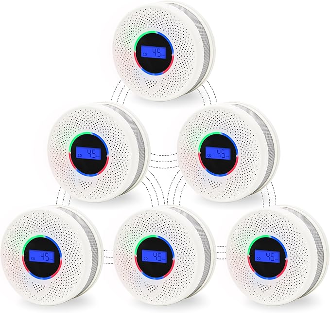 6Pack Upgraded Interlinked Smoke Carbon Monoxide Detector, Battery Powered&Wireless Interconnected Smoke and CO Alarm, Transmission Range of Over 820 ft (Includes Battery)