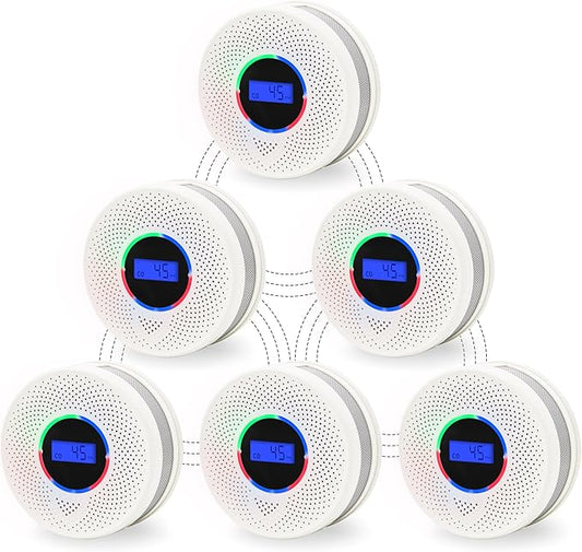 6Pack Upgraded Interlinked Smoke Carbon Monoxide Detector, Battery Powered&Wireless Interconnected Smoke and CO Alarm, Transmission Range of Over 820 ft (Includes Battery)