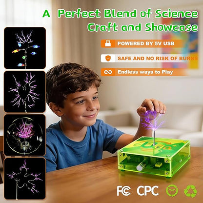 STEM Science Building Kit for Kids–Electronic Tesla Lightning Kit–Easy DIY Science Gadgets & Crafts–Unique Educational Gift Toys for Fun and Learning(Soldering Version)(Rectangular-Fluorescent Green)
