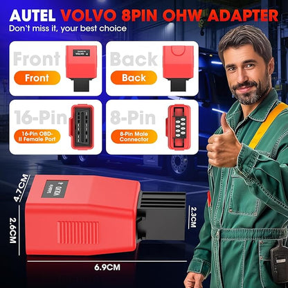Autel Original MaxiSYS 8-Pin CV Adapter for Volvo, 8 Pins to OBD2 16 Pins for Volvo Off-Highway Cable Connector, Work w/Autel Heavy Duty Truck Scanner MS908CV MS908CV II MS909CV MS906CV MaxiFlash VCI