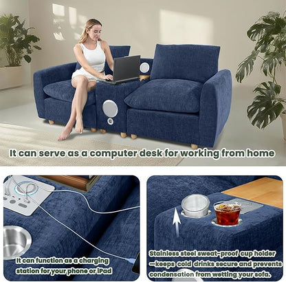 Brelice Modular Sofa Console with Wireless Charging & Bluetooth Speaker - All-in-One Armrest Organizer with Wired Charging, Storage Tray, Volume Control for Sectional Couch, Living Room