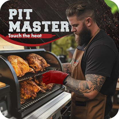 KITCHEN PERFECTION Silicone Smoker Oven Gloves - Extreme Heat Resistant BBQ Gloves - Handle Hot Food Right on Your Smoker Grill Fryer Pit | Waterproof Oven Mitts | Superior Value Set + 3 Bonuses