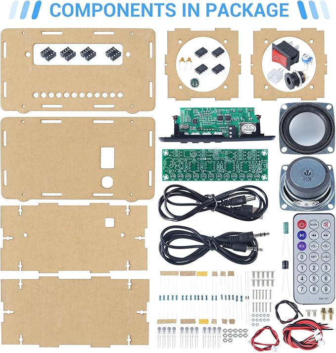 MiOYOOW DIY Bluetooth-Compatible Speaker Kit with FṂ Radio, Electronic Soldering Practice Kit USB Mini Home Sound Amplifier DIY Kit with Digital Display and Colorful LED Lights for School STEM Project
