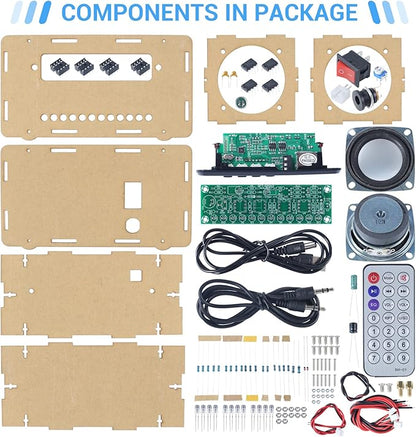 MiOYOOW DIY Bluetooth-Compatible Speaker Kit with FṂ Radio, Electronic Soldering Practice Kit USB Mini Home Sound Amplifier DIY Kit with Digital Display and Colorful LED Lights for School STEM Project