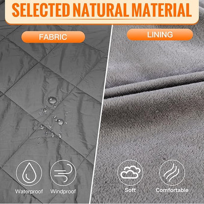 Battery Operated Heated Blanket, Fast Heating Wearable Wireless Heated Shawl Throw, Water-Resistant Cordless Electric Blanket with Power Bank for Camping, Outdoor, Stadium, Winter Warm Gift(Grey)