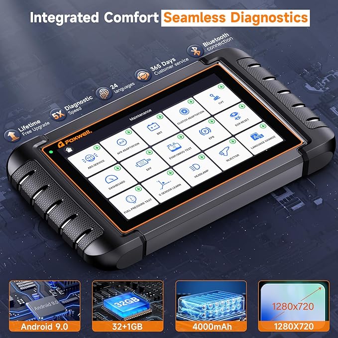 FOXWELL NT809BT Bidirectional Scan Tool, OBD2 Scanner Diagnostic Tool with 30 Maintenances, All System Code Reader for Cars and Trucks, Wireless Automotive Diagnostic Tools, FCA Support, 3-Year Update