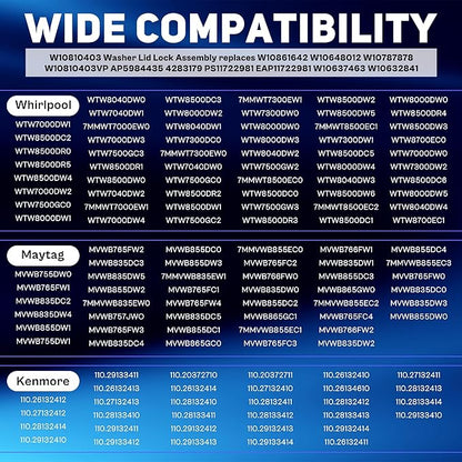 W10810403 W10787836 W10861642 Cabrio Washer Lid Lock Compatible with Whirl-pool Cabrio,Ken-more Series 600/700 & May-tag Bravos XL,Replace WTW7000DW0 WTW7300DW1 MVWB765FW2 MVWB835DW0 by TOMOON