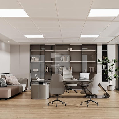 NEWPEAS Smooth Drop Ceiling Tiles 2ft x 2ft - Premium PVC to Prevent Breakage - Waterproof, Fire-Rated, Easy Drop-in Installation - Ceiling Tiles 24" x 24", White, 12-Pack Cover 48 Sq. Ft