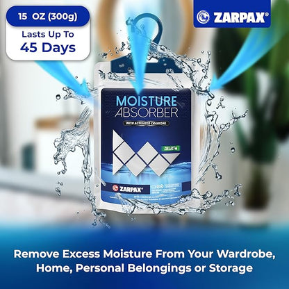 Moisture Absorber Sachets Activated Charcoal 7.5 oz/212g - Remove Excess Moisture In Air & Odor - Desiccant Dehumidifier for Closet, Drawer, Storage - Dampness & Humidity Control - Set of 20