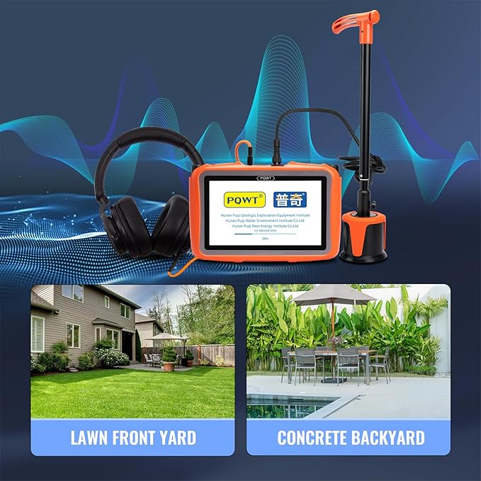 PQWT L2000 Underground Water Leak Detectors for Outdoor Wall Water Pipe Detector Machine Middle Sensor Acoustic Pipeline Leakage Detection Kit Noise Reduction Headphone Smart Touchscreen Carry Case
