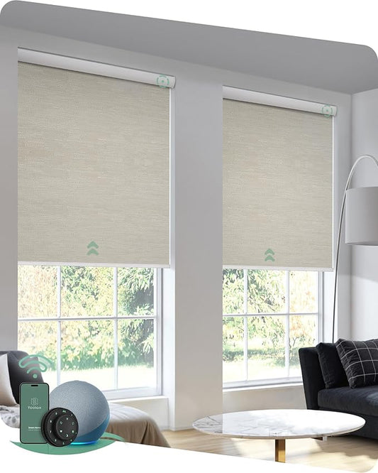 Yoolax Motorized Blinds with Remote, Blackout Smart Blinds for Indoor Windows, Automatic Shades Compatible with Alexa Roller Window Shades with Valance (Jacquard Coffee, 37" W x 72" H)