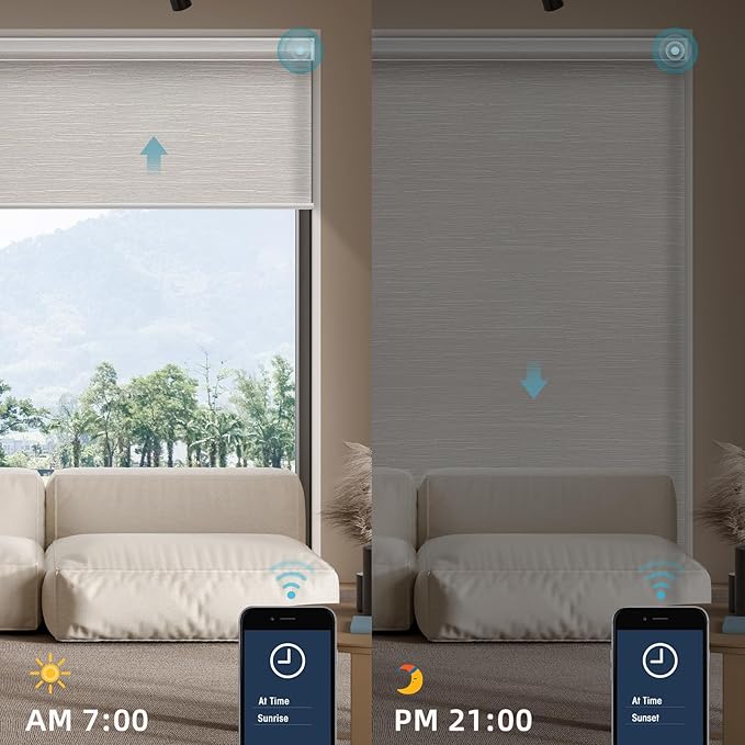 SmartWings Motorized Smart Blinds for Windows in Light Filtering, Electric Remote Roller Shades Compatible with Alexa/Google Home/Homekit, Custom Up to 110”W x 148”H, Essential Translucent Cream