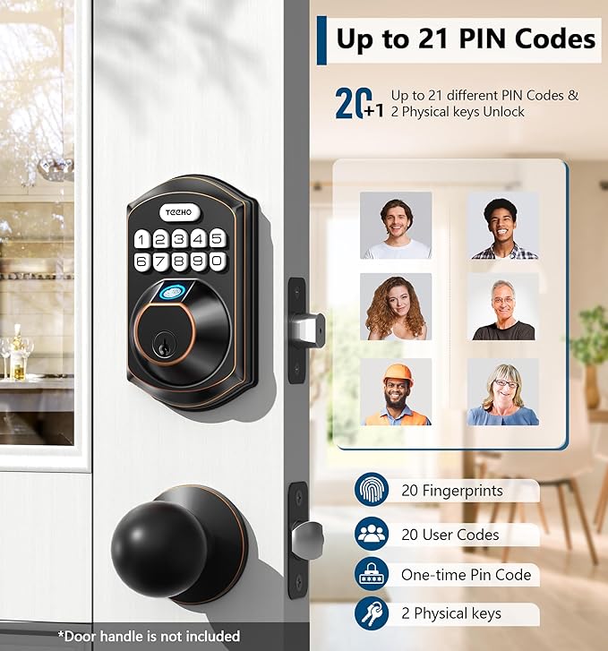 TEEHO TE002 Fingerprint Door Lock - Keyless Entry Door Lock - Electronic Keypad Deadbolt - Smart Locks for Front Door - Auto Lock - Easy Installation - Oil-Rubbed Bronze