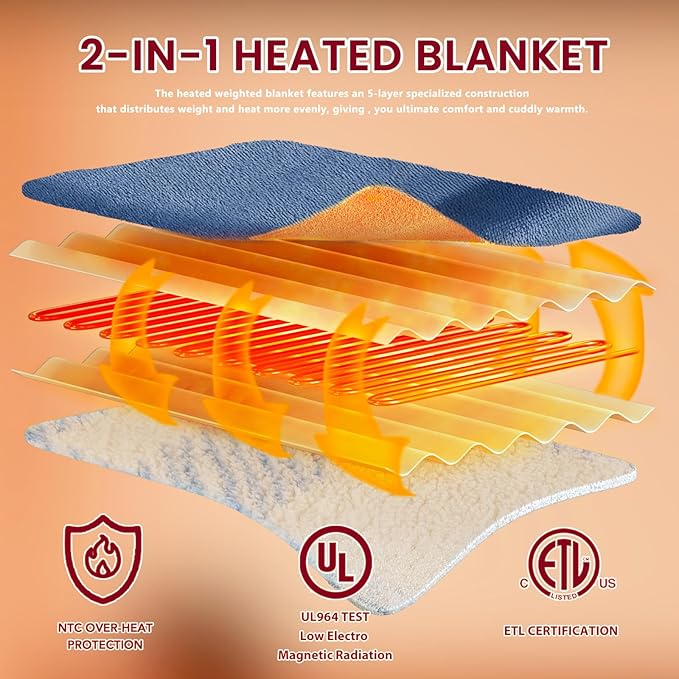 Heated Electric Blanket Queen Size - 84"x90" Flannel Heating Blanket with 10 Heating Levels & 5 Time Settings Over-Heat Protection, Winter Warmer for Adults with ETL Certification（Light Blue）