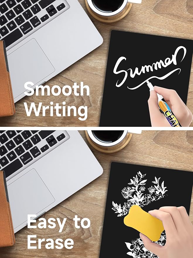 2 PCS Desktop Black Dry Erase Board with Stand - 12” x 8” Small Acrylic Black Board with Marker and Magnetic Clip, Reusable Desk Notepad, to-Do List, Menu Board Signs for Bar, Office, Home