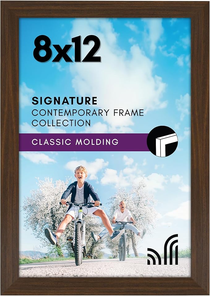 Americanflat 8x12 Picture Frame with Shatter-Resistant Glass - Signature Collection - Gallery-Style Frames Made of Engineered Wood - Photo Frame for Tabletop and Wall Display - Walnut