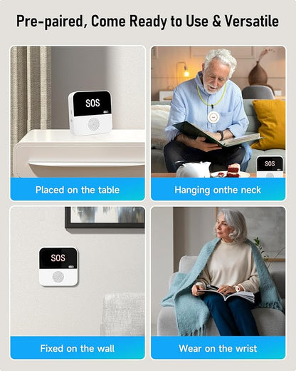 WiFi Caregiver Pager Wireless Call Button with App Alert, Life Alert Systems for Seniors No Monthly Fee- 2 Caregiver Call Button + 1 Wristband Panic Button, Alert Button for Seniors at Home