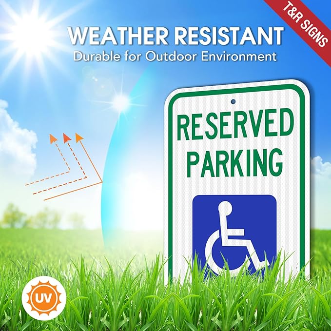 (2 Pack) Handicap Parking Sign, Reserved Parking Sign, Large 18" x 12" Engineer Grade Reflective Sheeting, Rust Free Aluminum, Weather Resistant, Waterproof, Fade Resistant, 2 Pre-drilled Holes