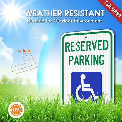 (3 Pack) Handicap Parking Sign, Reserved Parking Sign, Large 18" x 12" Engineer Grade Reflective Sheeting, Rust Free Aluminum, Weather Resistant, Waterproof, Fade Resistant, 2 Pre-drilled Holes