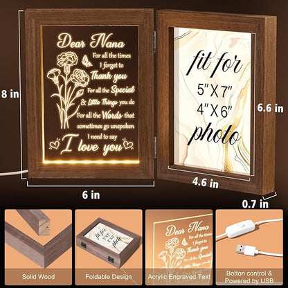 Christmas Grandma Gifts from Grandkids Granddaughter Grandson, Engraved Night Light with Nana Picture Frame 5x7, Nana Gifts Personalized Gift for Grandma Mimi Gigi Granny Grandmother Birthday Gift