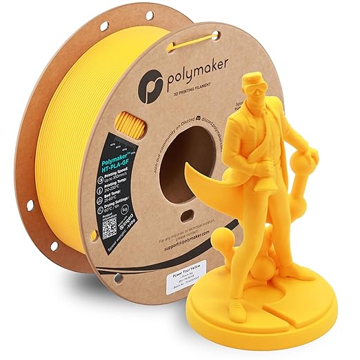 Polymaker HT-PLA-GF Filament 1.75mm Power Tool Yellow, High Temp PLA for 3D Printing, Heat Resistant to 150°C, Easy to Print, Easy to Anneal, Works with Most FDM Printers, 1kg Spool