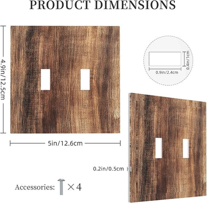 Decorative Switch Plates Vintage Rustic Brown Wood Grain 2 Gang Double Toggle Outlet Light Switch Cover Wall Plate Electrical Faceplate for Bedroom Farmhouse Decor