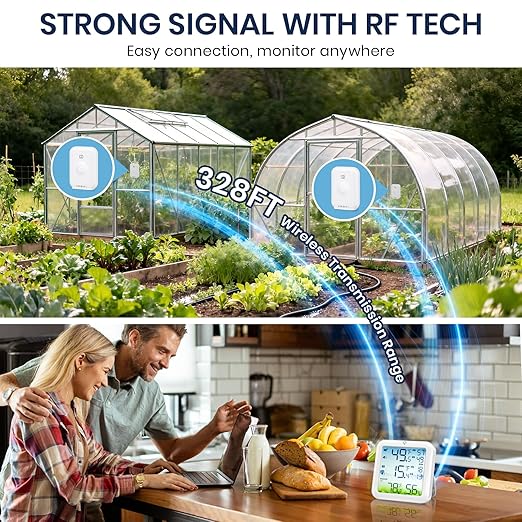 Refrigerator Thermometer with Freezer Alarm, Wireless Freezer Thermometer, Max/Min Temperature Records Fridge Monitor, 330ft Temperature Humidity Monitor with 2 Sensors, for Kitchen Home Restaurant