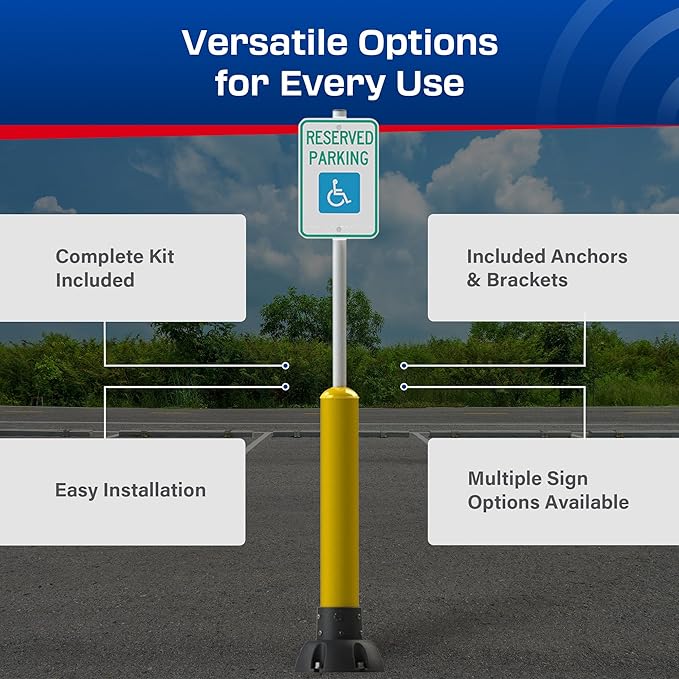 Impact Recovery - SlowStop Rebounding Bollard Sign Post - Handicap Parking Sign - Bollard Post - Made in the USA - 78” Reserved Parking Signage